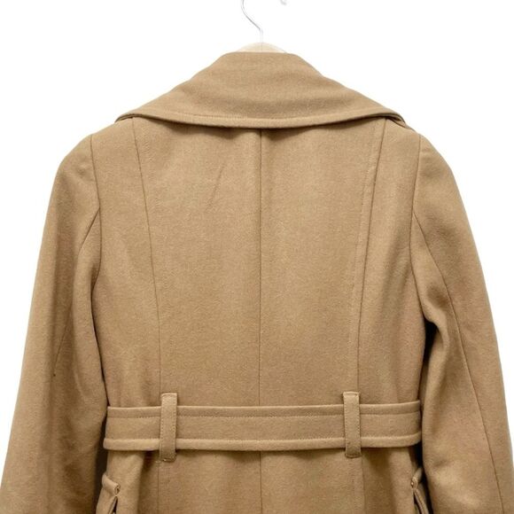 Boston Proper Wool Double Breasted Mid Length Belted Overcoat Camel Tan Size 4 - Picture 5 of 11
